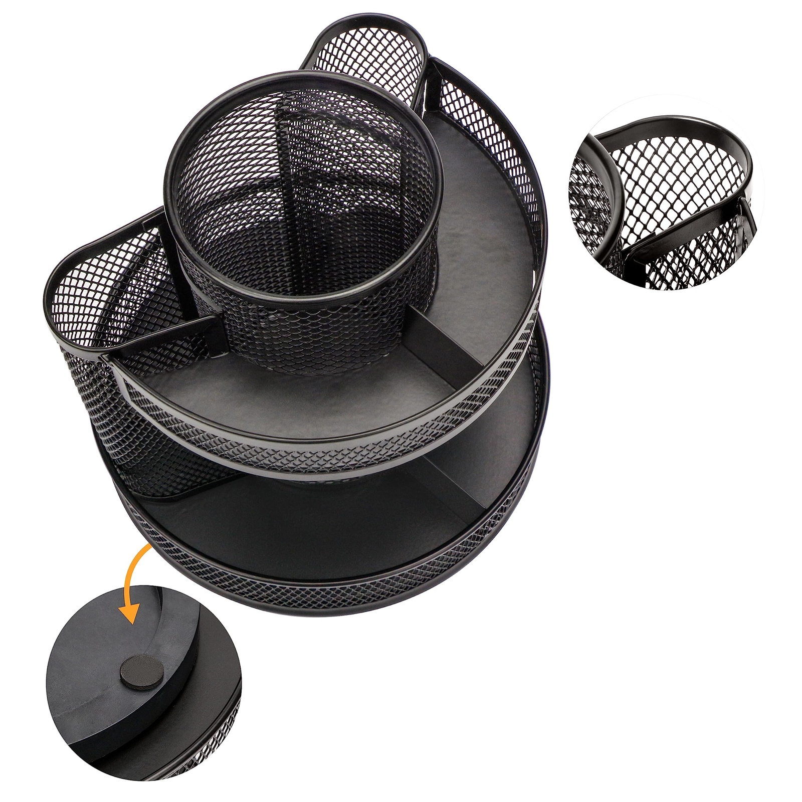 Mesh Desk Organizer Rotate with 5 Compartments Round Spinning Tidy Candy/Pen …
