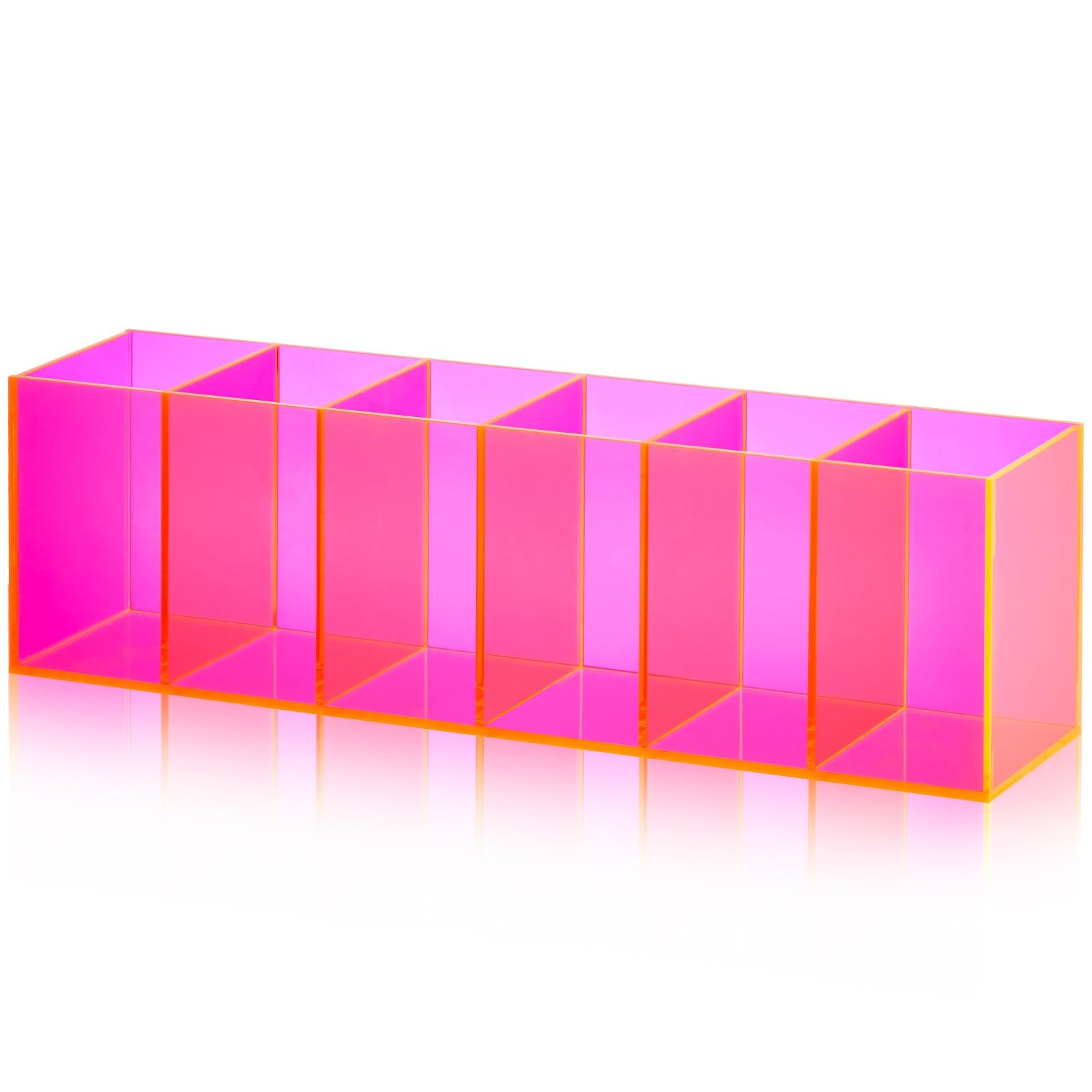 Acrylic Pen Holder 6 Compartments Makeup Brush Stationery Organizer Pencil Ho…