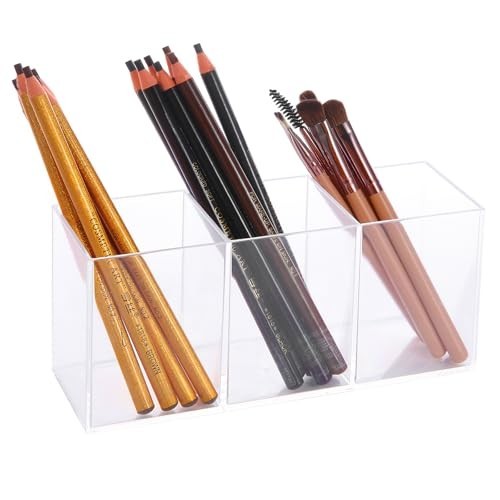 Clear Acrylic Silverware Organizer 3 Compartment Desk Pen Holder Utensil Caddy