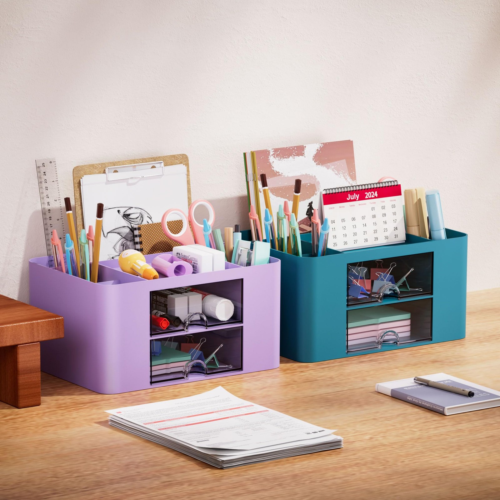 Pen Organizer with 2 Drawer, Multi-Functional Pencil Holder for Desk, Desk Or…