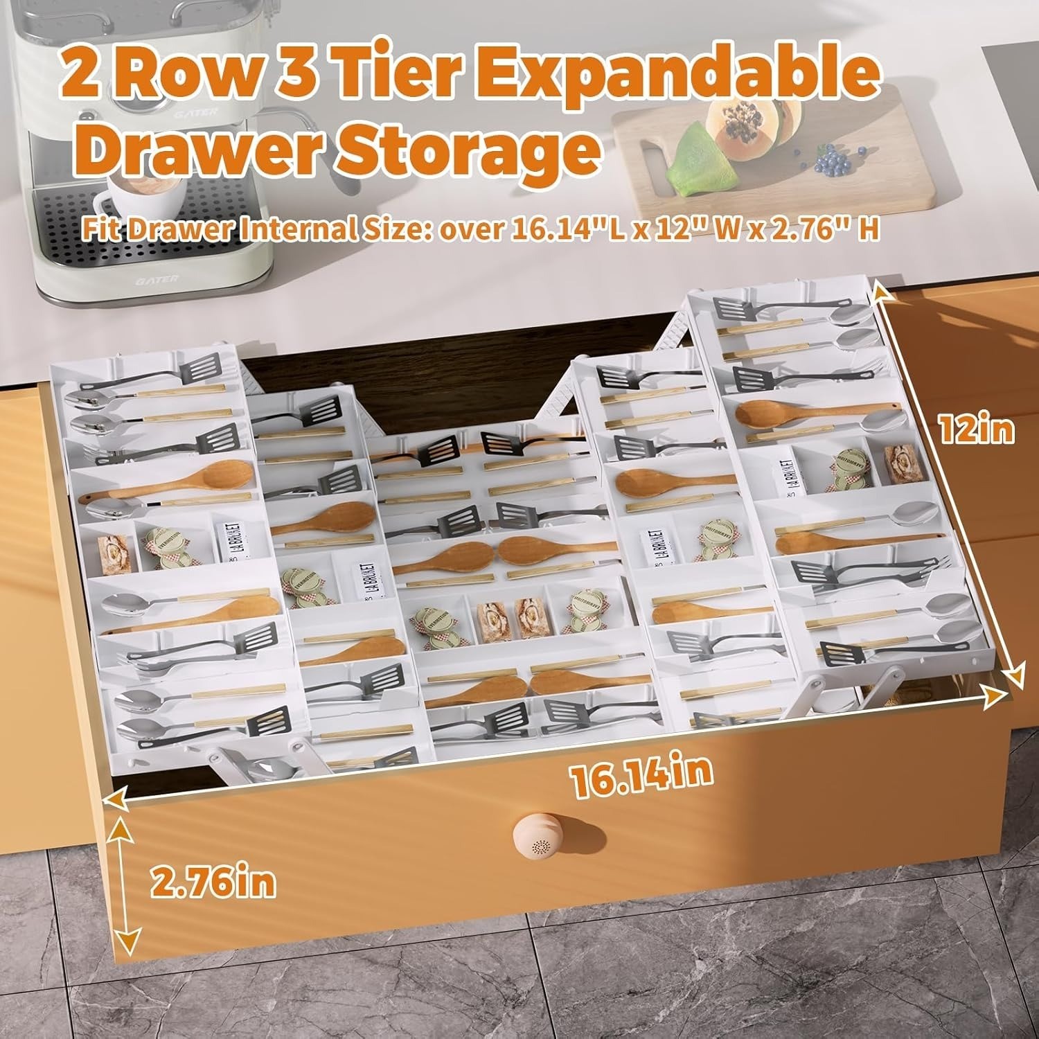 3 Tier Expandable Drawer Organizer Storage 2 Row Desk Makeup Tray Plastic White
