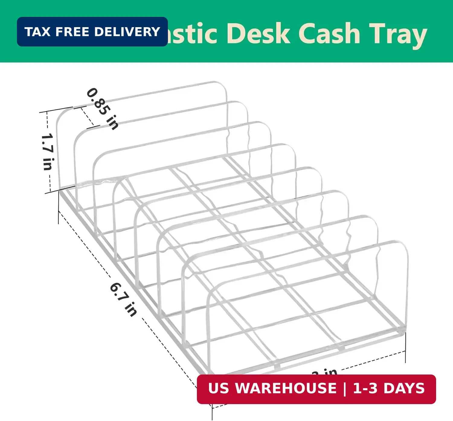 2 Packs Acrylic Mail Organizer Plastic Desk Cash Tray,7 Section Divided Vanity O
