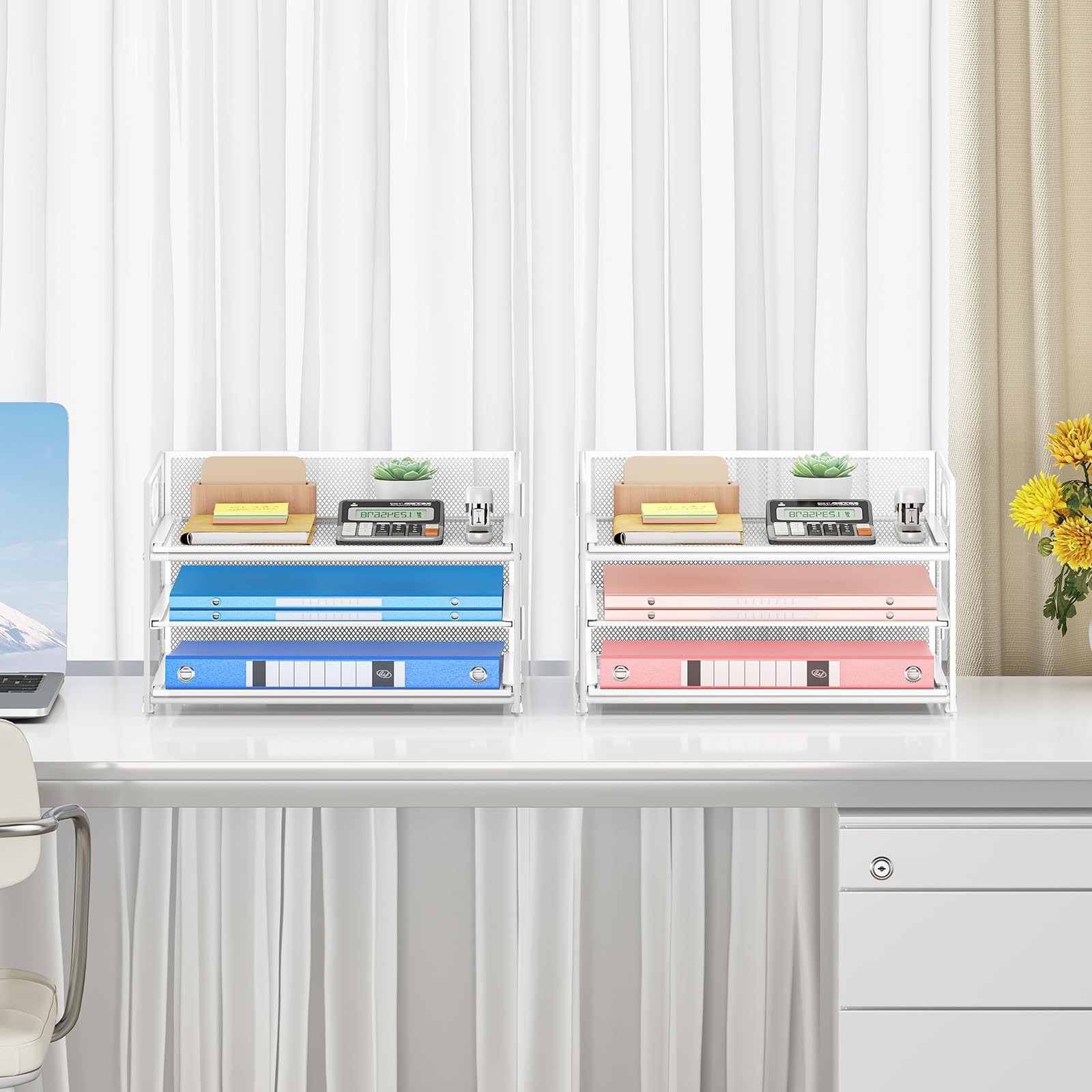 2-Pack 3-Tier White Metal Mesh Desk Paper Letter Tray & File Sorter Organizer…