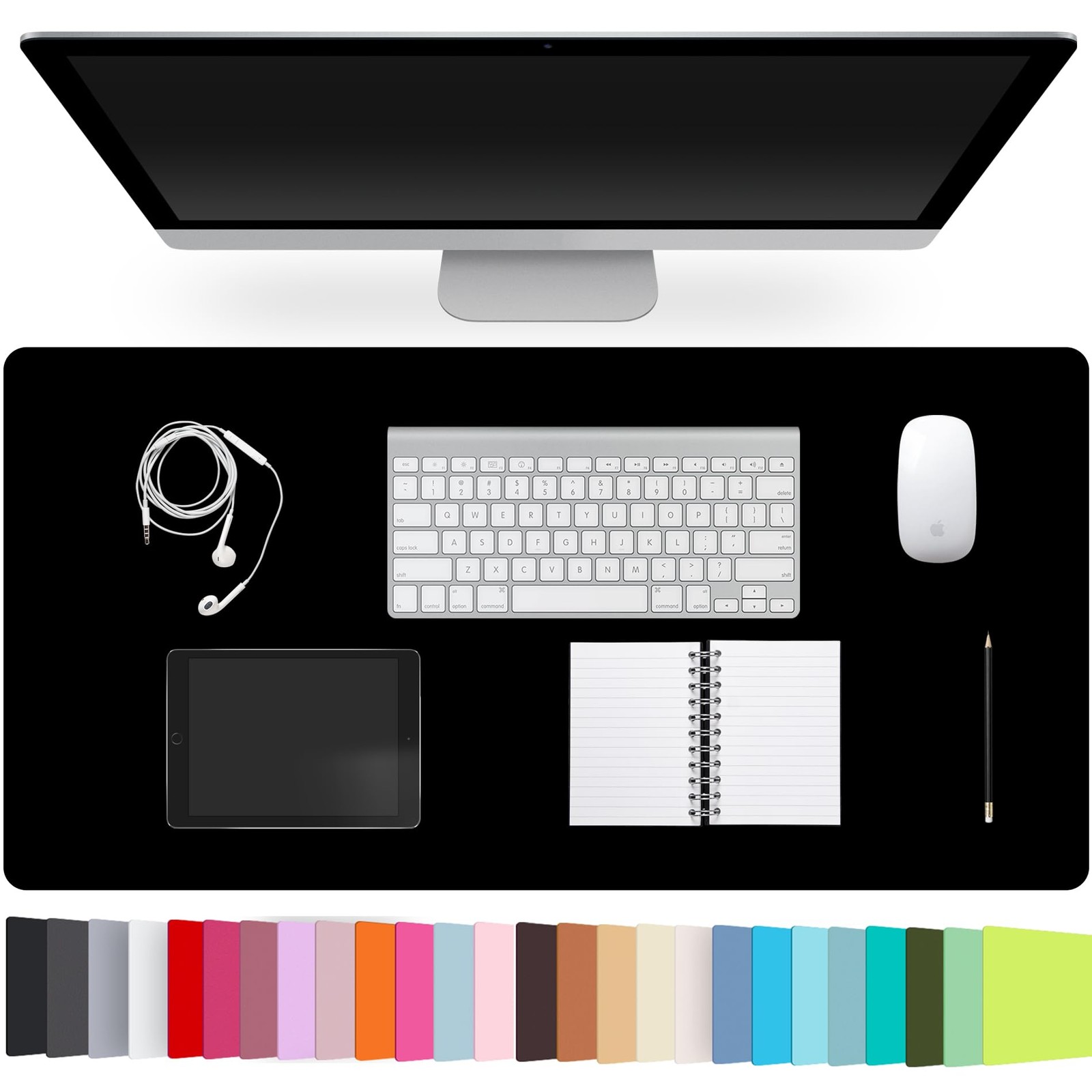 Leather Desk Pad Protector,Non-Slip Pad,on-Slip PU 23.6″ x 13.7″, Black