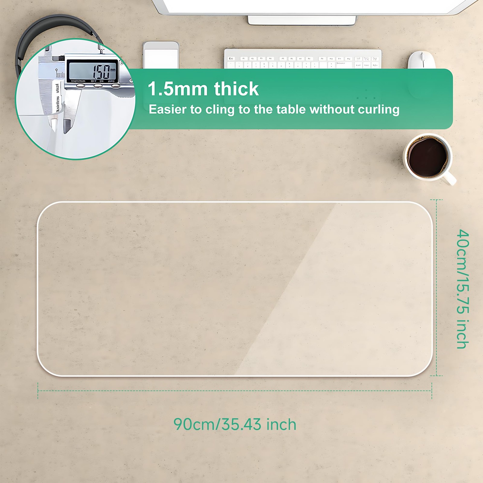 NATRKE Clear Desk Mat Pad, 35.4″x15.7″ Large Transparent 35.4″ x 15.7″,