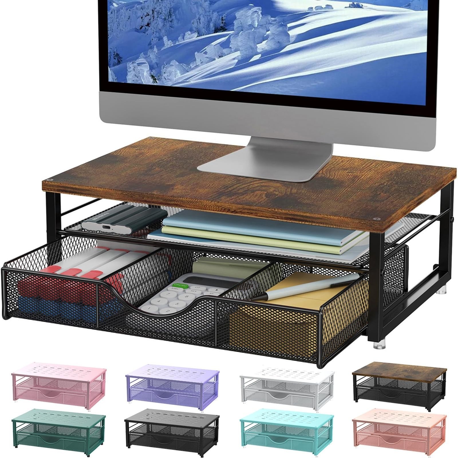 gianotter Computer Monitor Stand Riser with Drawer – Desk Organizer