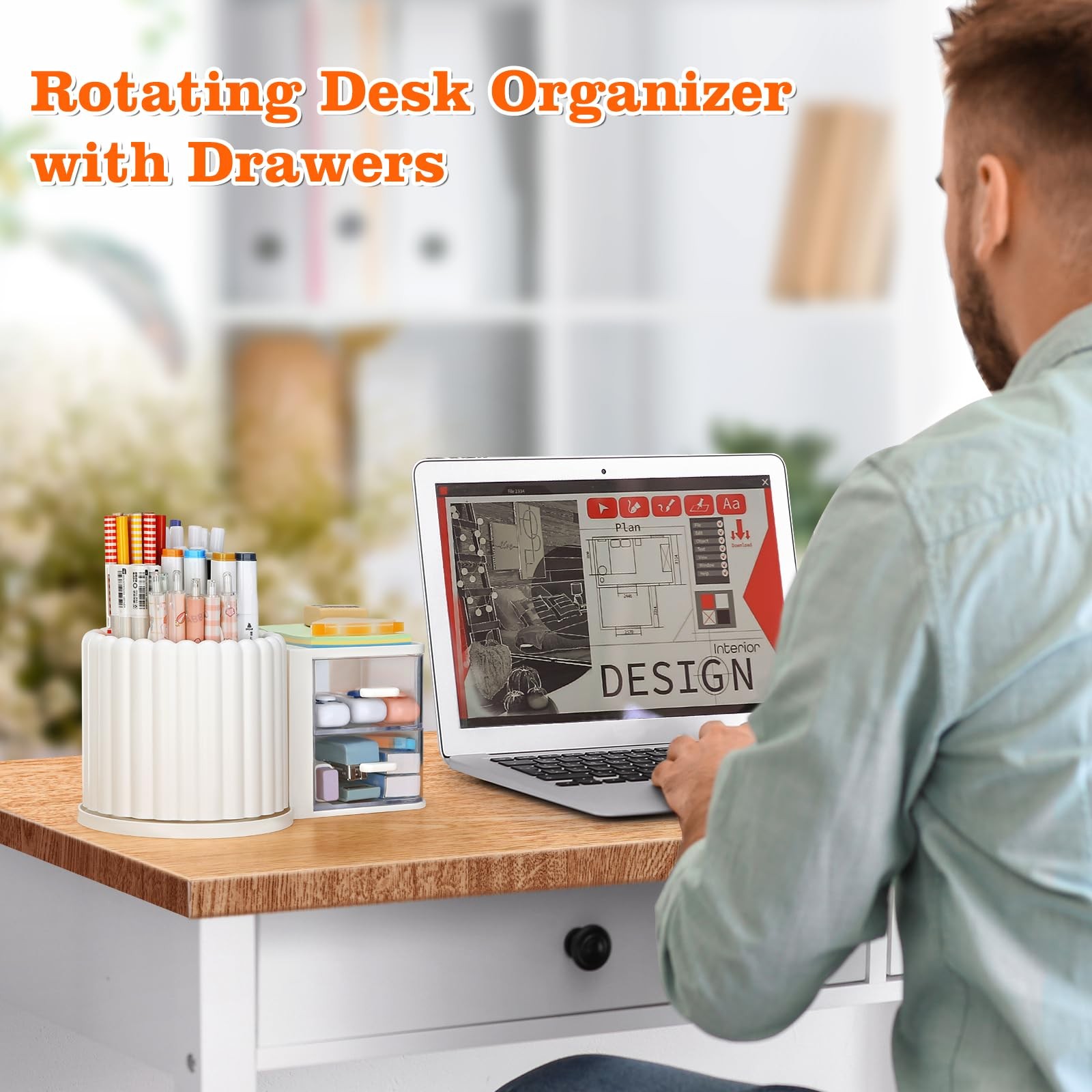 LETURE Rotating Office Desk Organizers and Accessories with 2 Drawer, White