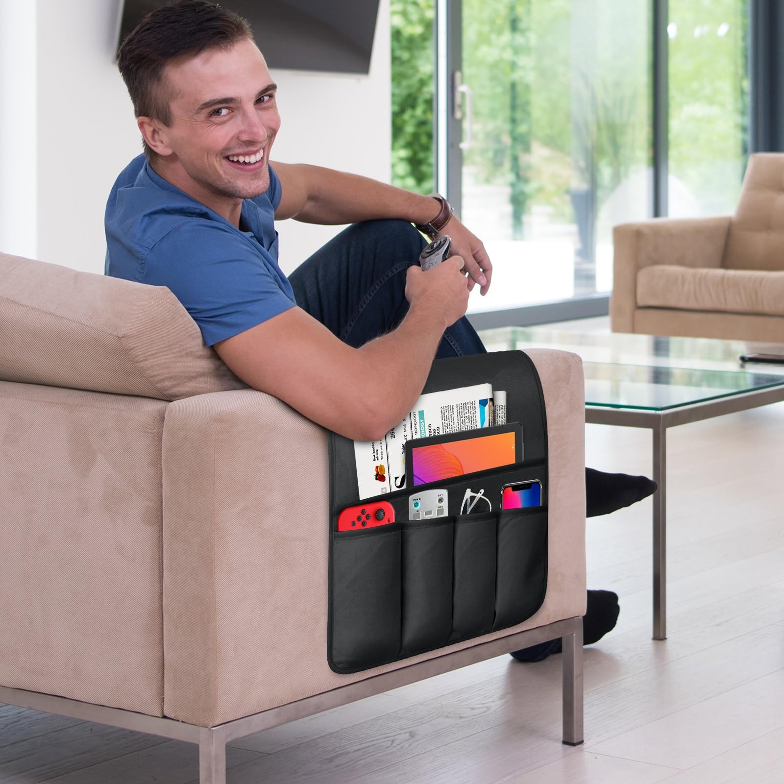 WETRBWEH TV Remote Control Holder Couch Caddy, Non-slip 35″x12.4″, Black