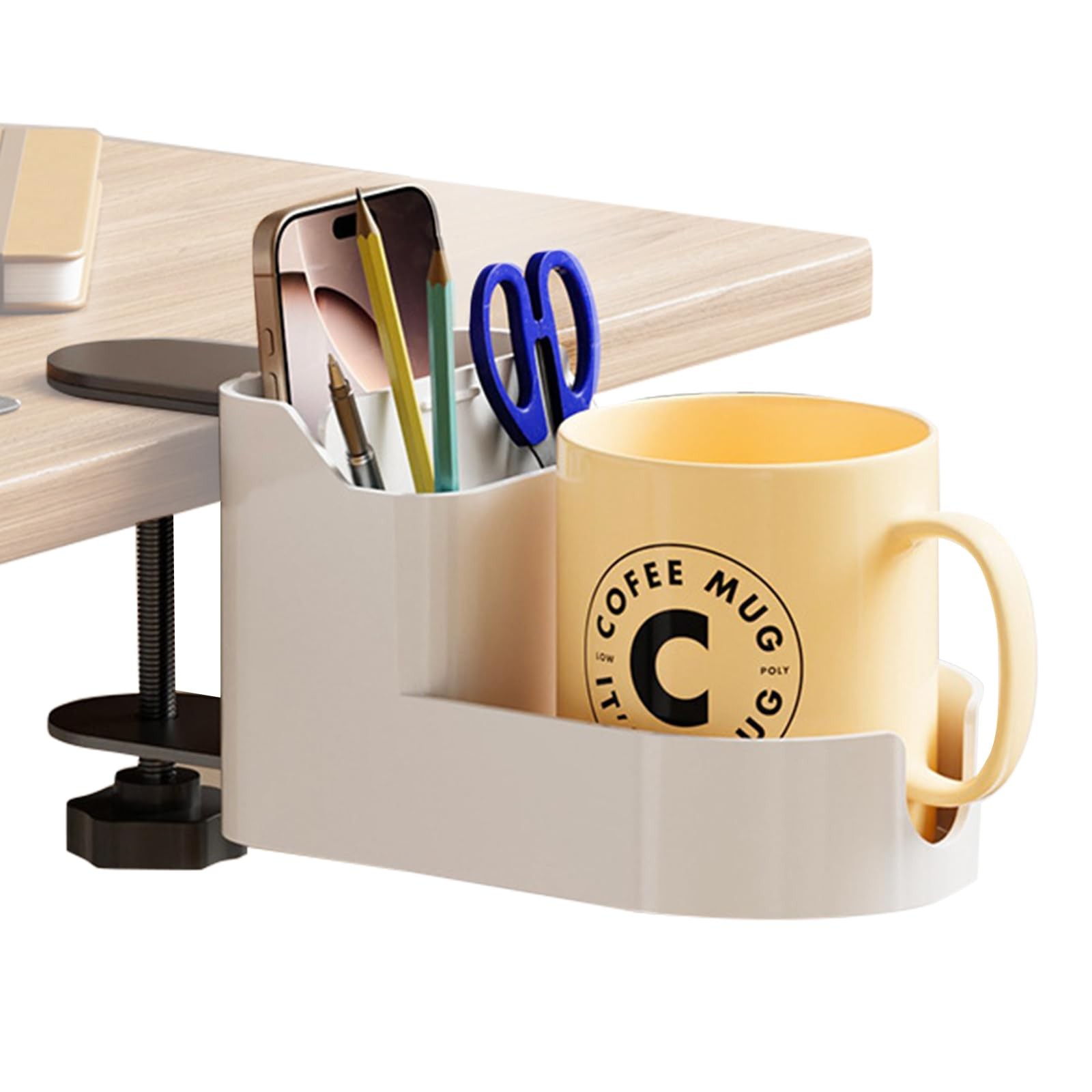 Seyont Desk Side Storage Organizer – No Drill Clamp-On Laptop Holder White