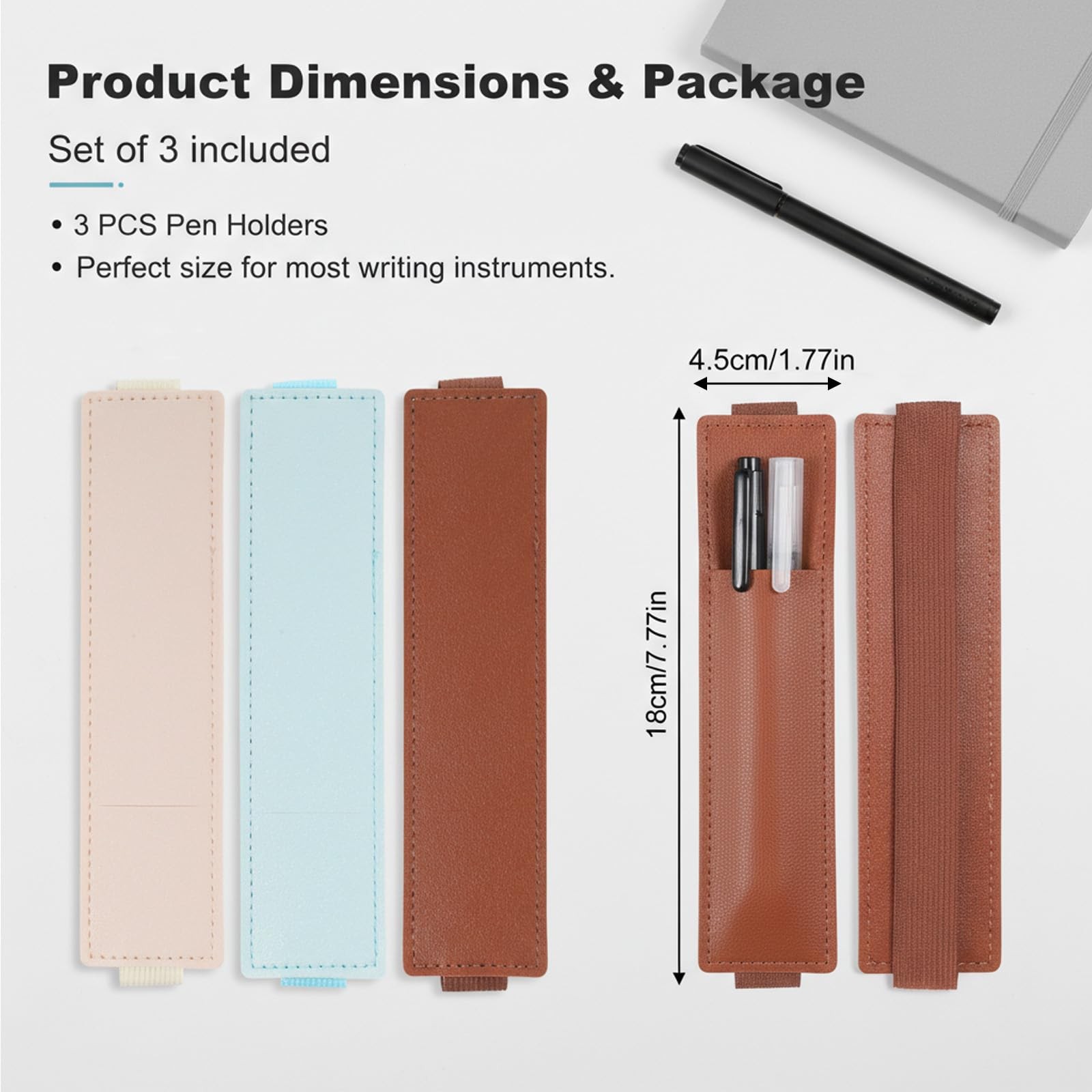 3Pcs Elastic Pen Holder for Notebook with Adjustable Strap Band, Leather Pen …