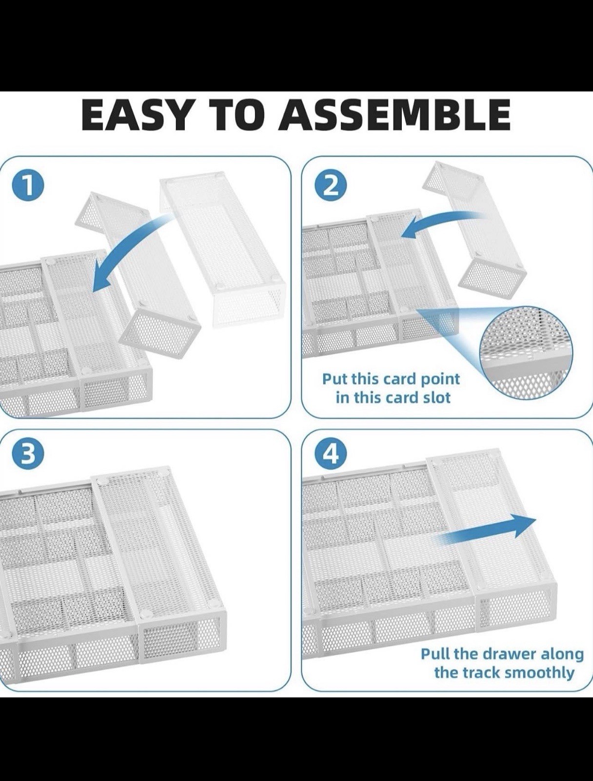 White Metal Mesh Expandable Drawer Organizer Tray w/ Adjustable Dividers