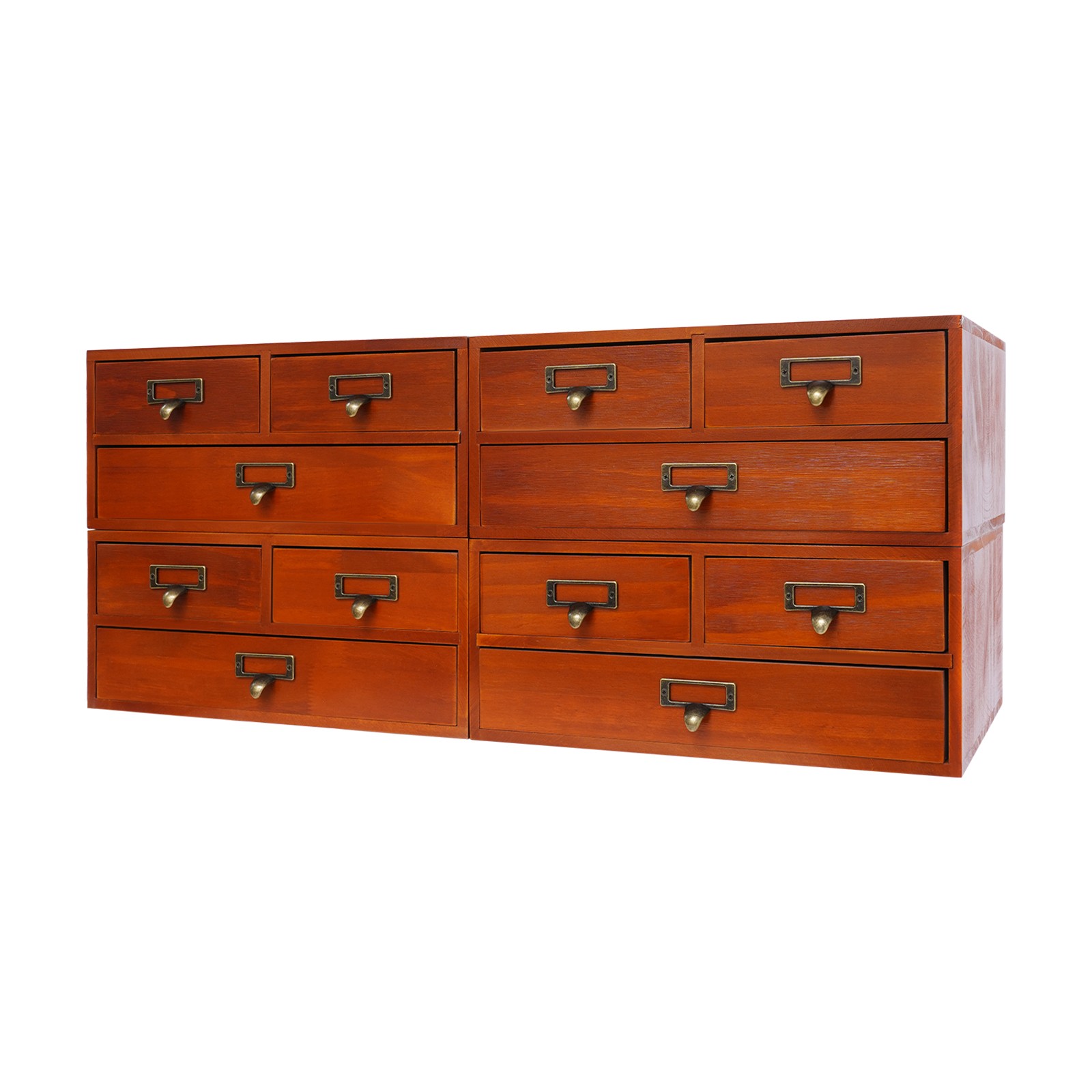 4 Pack 3 Drawer Wooden Desktop Organizer Drawer Storage Box For Tabletop- Brown