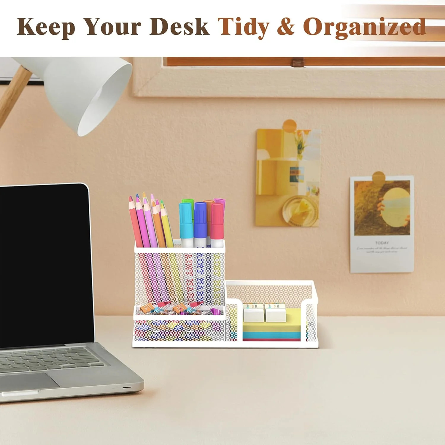 Pen Holder Desk Organizer, Office Supplies Pencil Holder with 3 Compartments,Des
