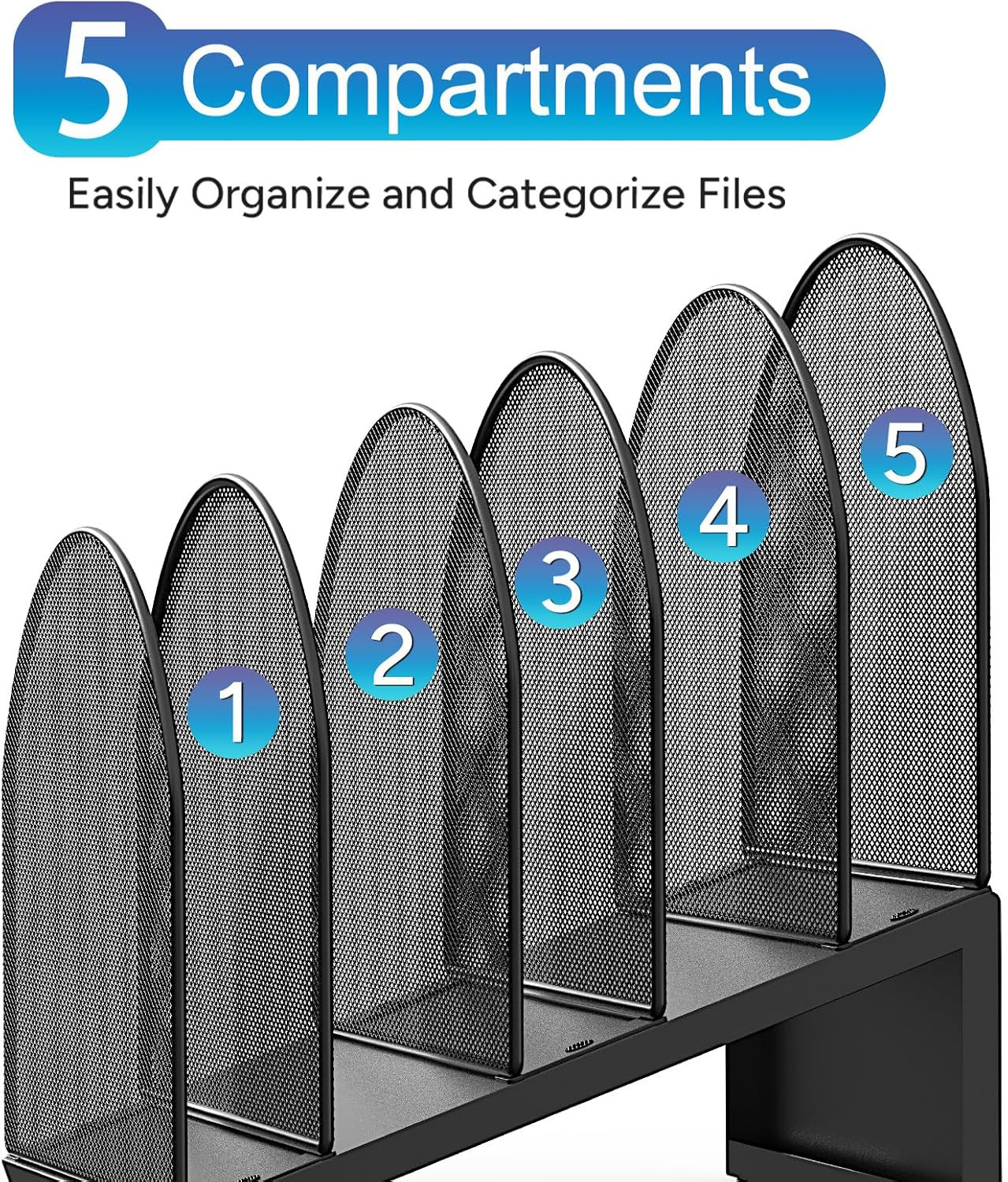 Desktop File Organizer, Desk Organizer with 5 Compartments, Paper Organizer for