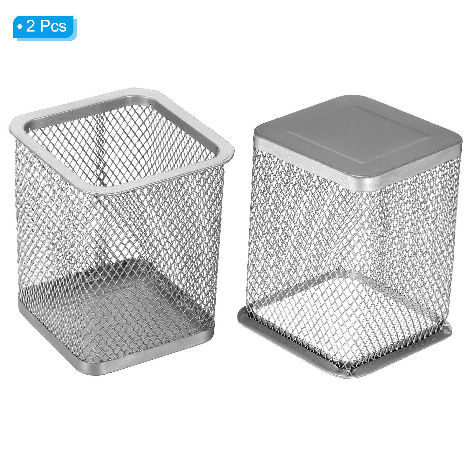 2 x Mesh Pen Holder Pencil Holder Pencil Basket Pen Cup Organizer Square Silver