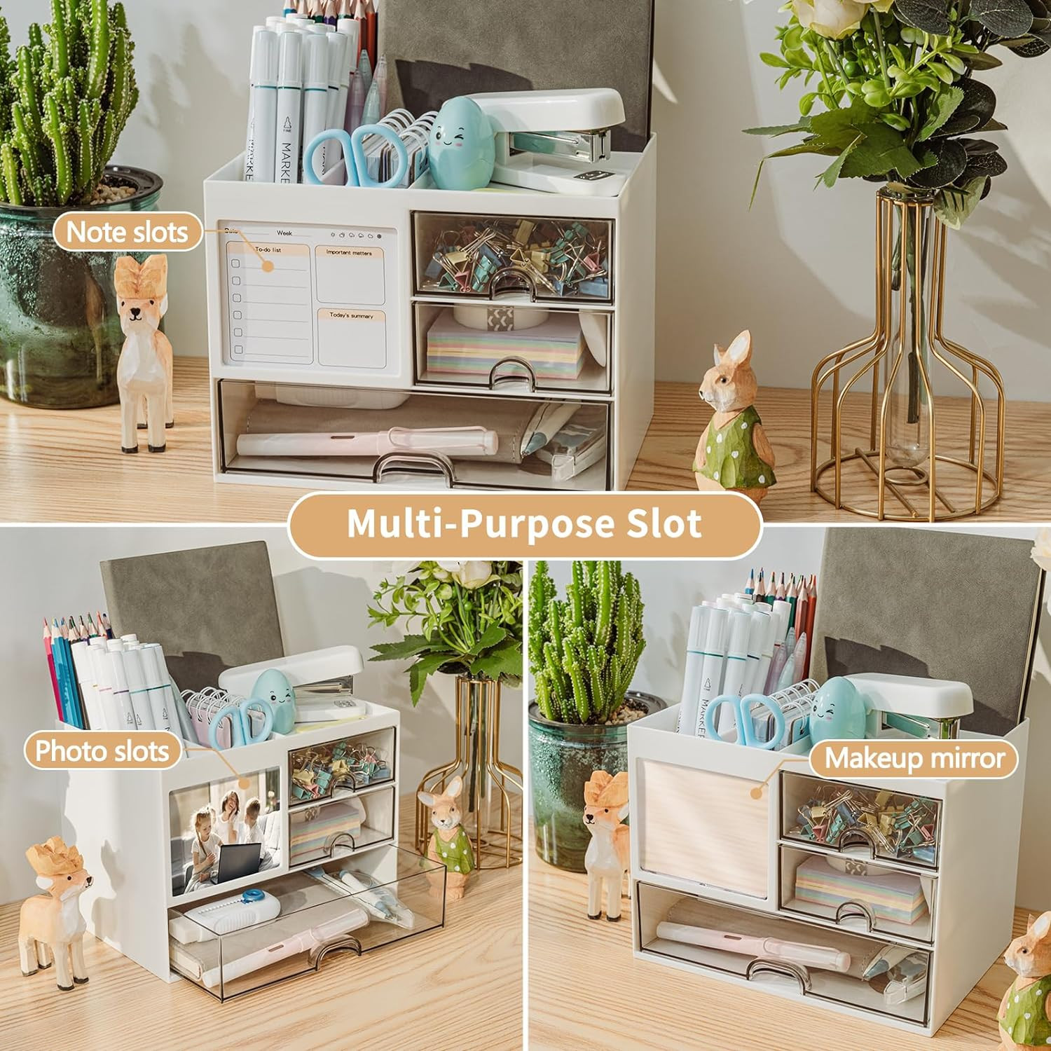 Desk Organizer with 3 Drawer, Multi-Functional Pencil Pen Holder for Desk, Desk