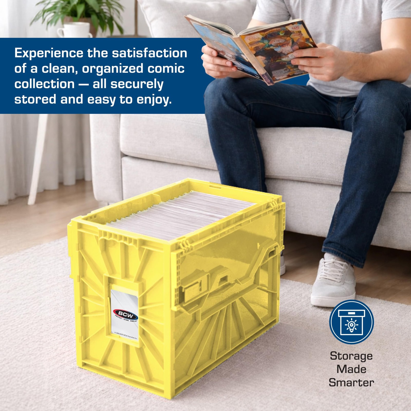 BCW Short Comic Book Bin | Holds 150 Comics | Stackable Single, Yellow