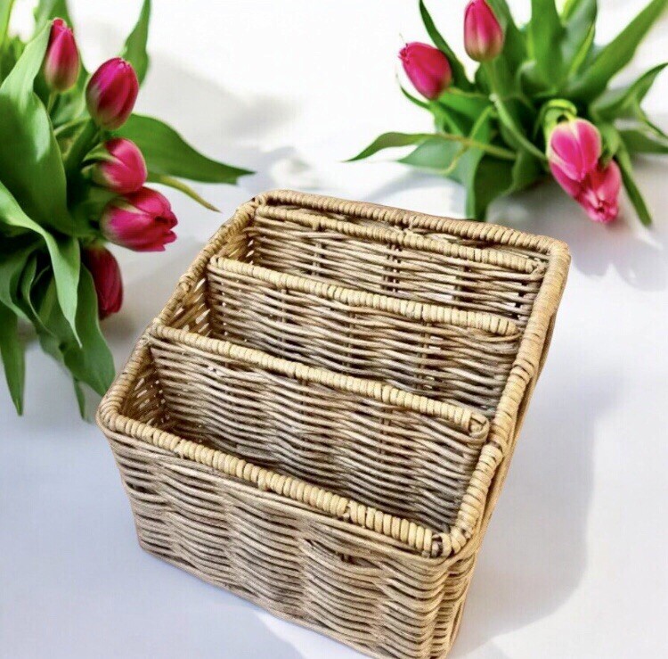 Wicker Office Organizer Mail Holder Basket Vintage Desktop