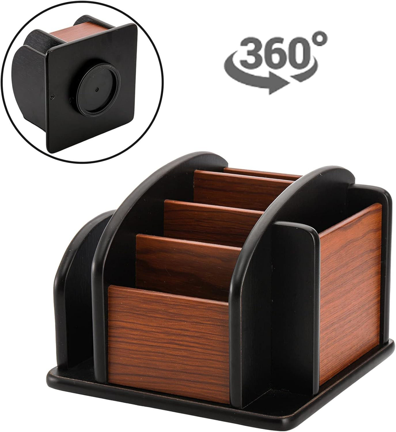 DEAYOU Wood Remote Control Holder for Table, Revolving Office Desktop Organizer