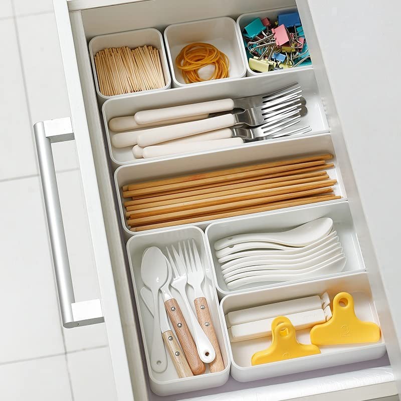 RAUVOLFIA Plastic Drawer Organizers Set, 3-Size Versatile S+M+L, White