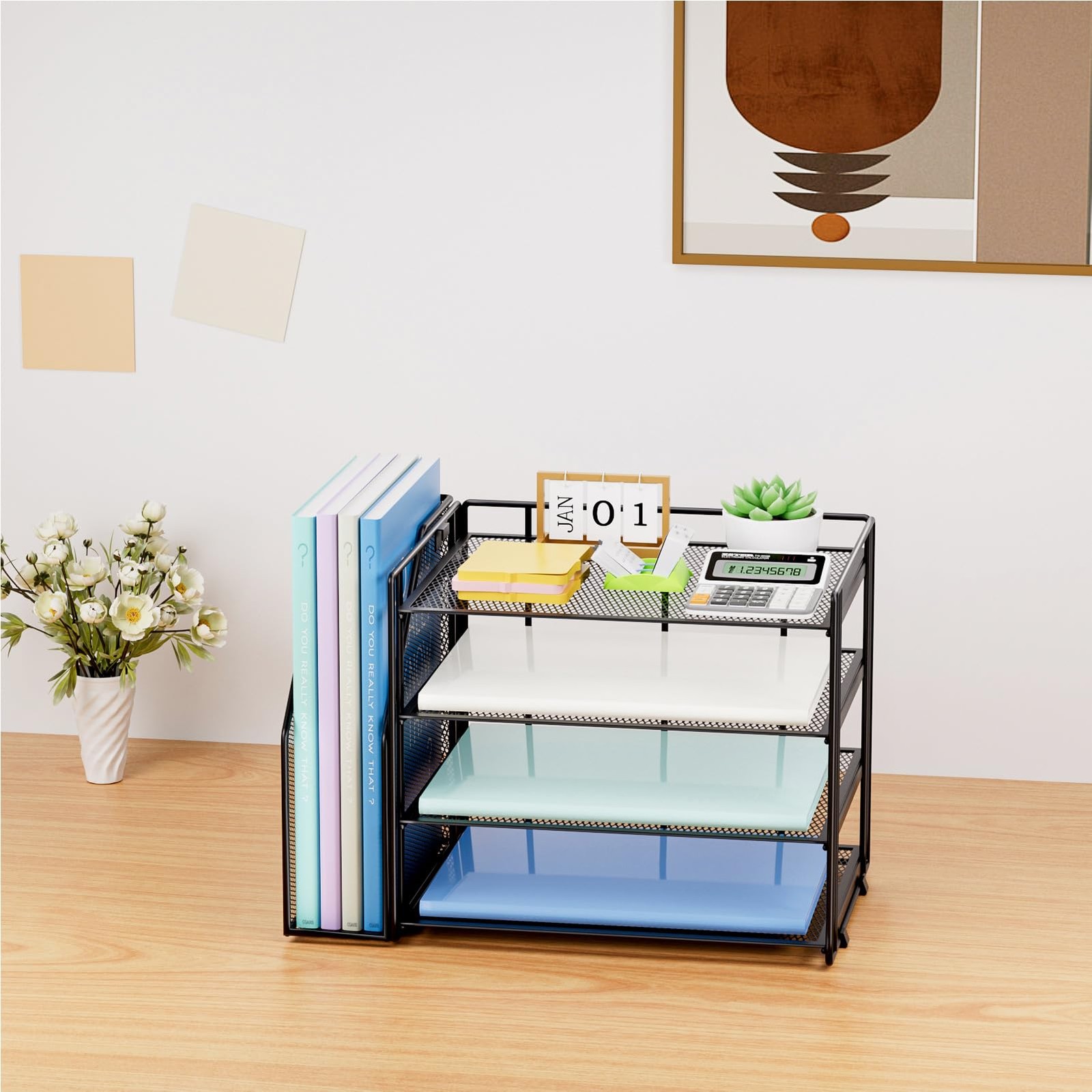 Desk Organizer 4-Tier Paper Letter Tray with File Holder – Ideal for Home Office