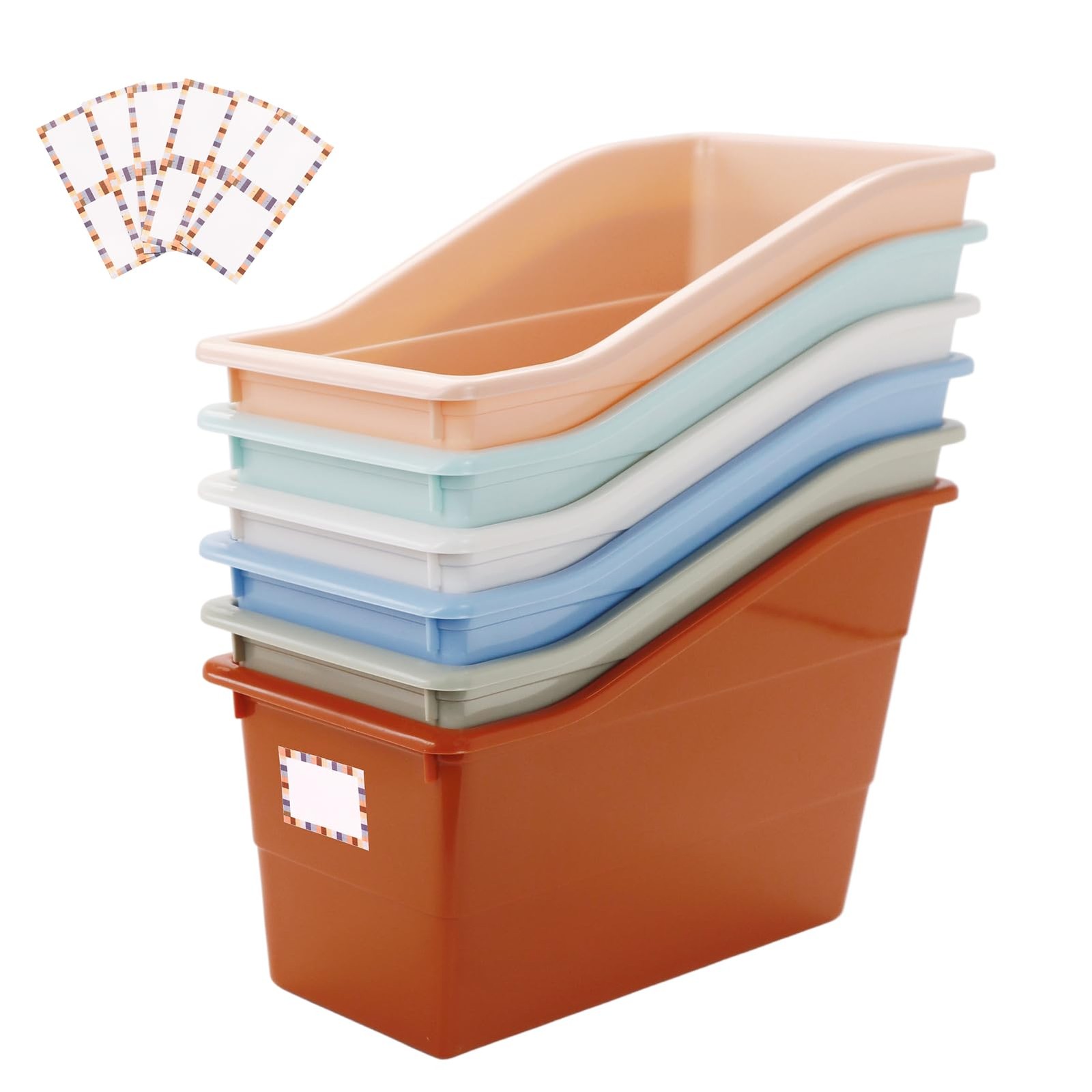 6 PCS Magazine Holders Book Bins Plastic Binder Organizers Pastel Colors