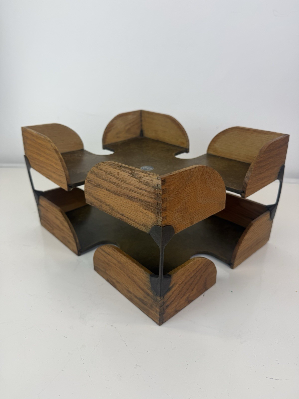 Set Of Globe Wernicke Oak Dovetail Stacked Desk Organizer Letter Vintage