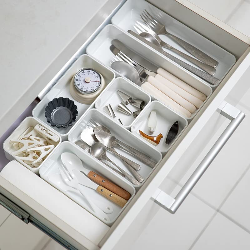 RAUVOLFIA Plastic Drawer Organizers Set, 3-Size Versatile S+M+L, White