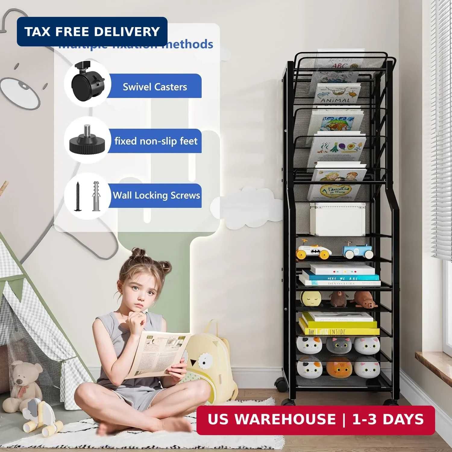 Simple Trending 12 Tier Rolling File Cart, Desk File Organizer with Sliding Tray