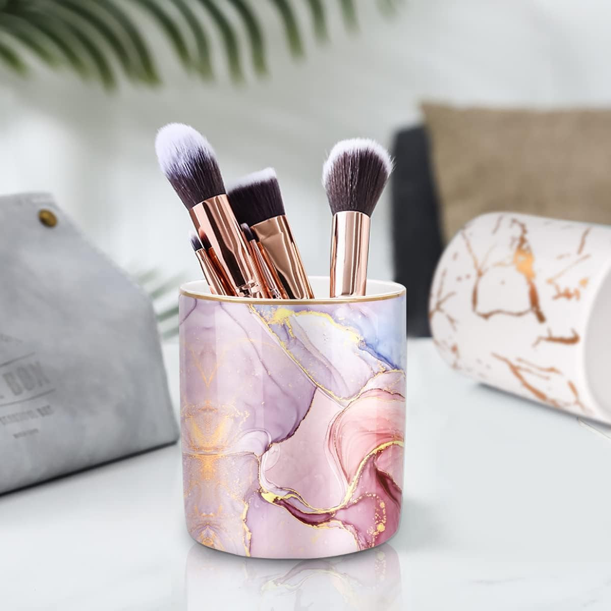Pink Pen Holder for Desk, Premium Ceramic Pencil Holder Pen Cup Marker Holder Ma