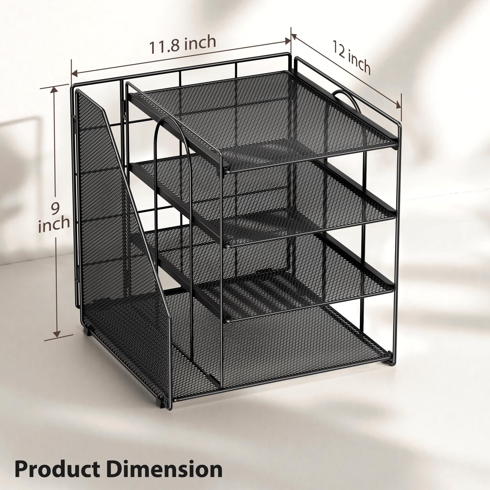 Desk Organizer, 4-Tier Metal File Organizer for Desk with Vertical File Holde…