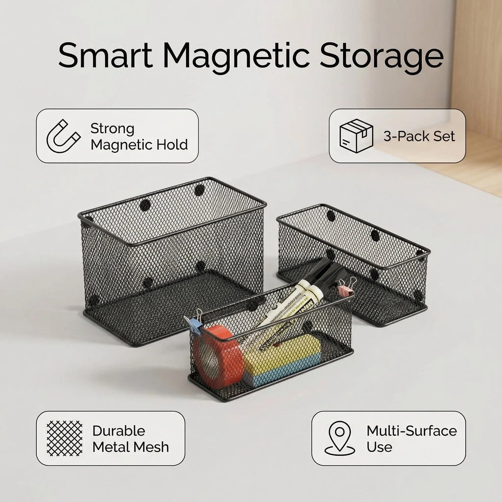Magnetic Locker Shelf Organizer, Pencil Holder, Metal Storage Basket for Whit…