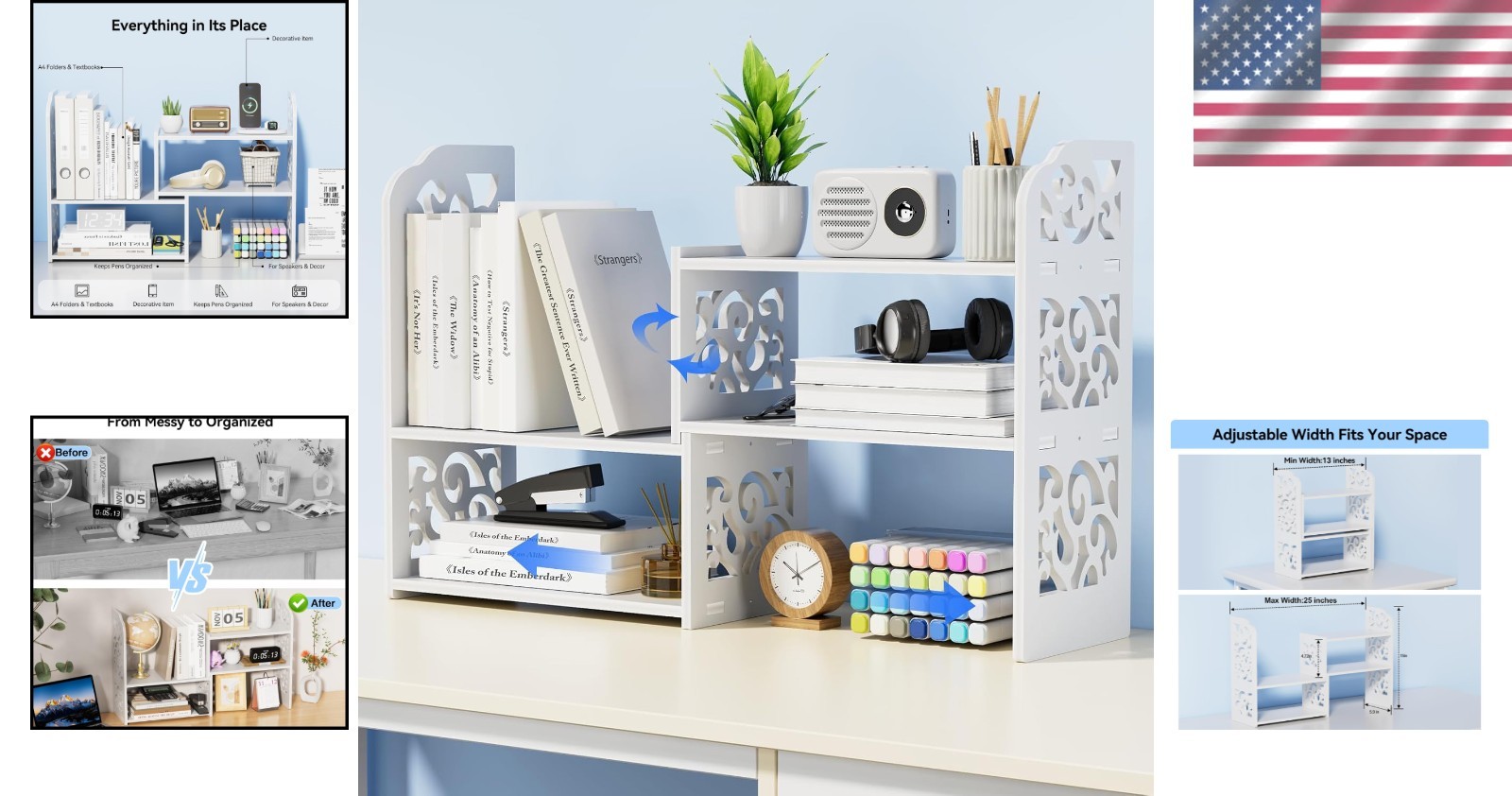 Space-Saving Adjustable Desk Shelf – Lightweight & Easy Assembly for Quick Setup