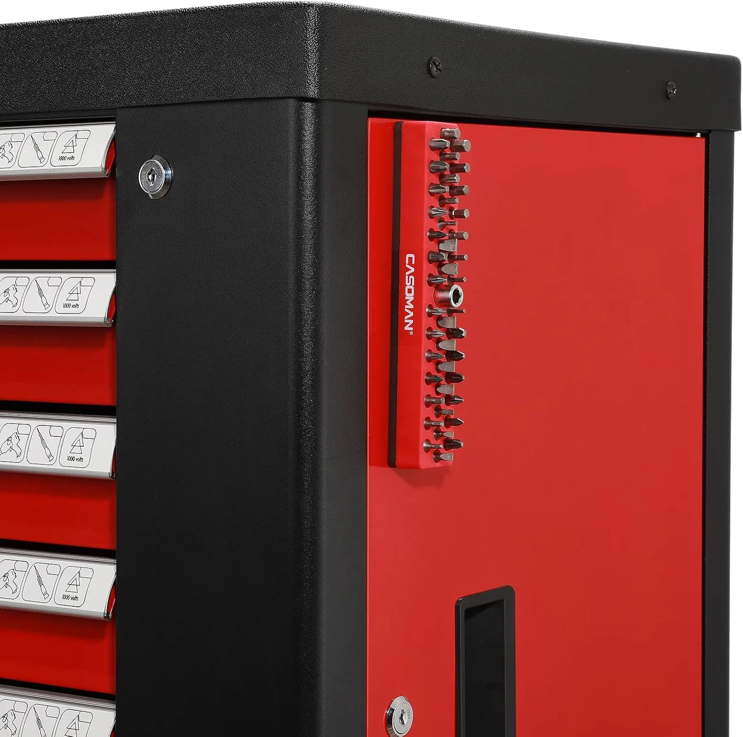 CASOMAN 1/4″ Hex Bit Organizer with Magnetic Base – Red, 43 Hole Bit Organizer w