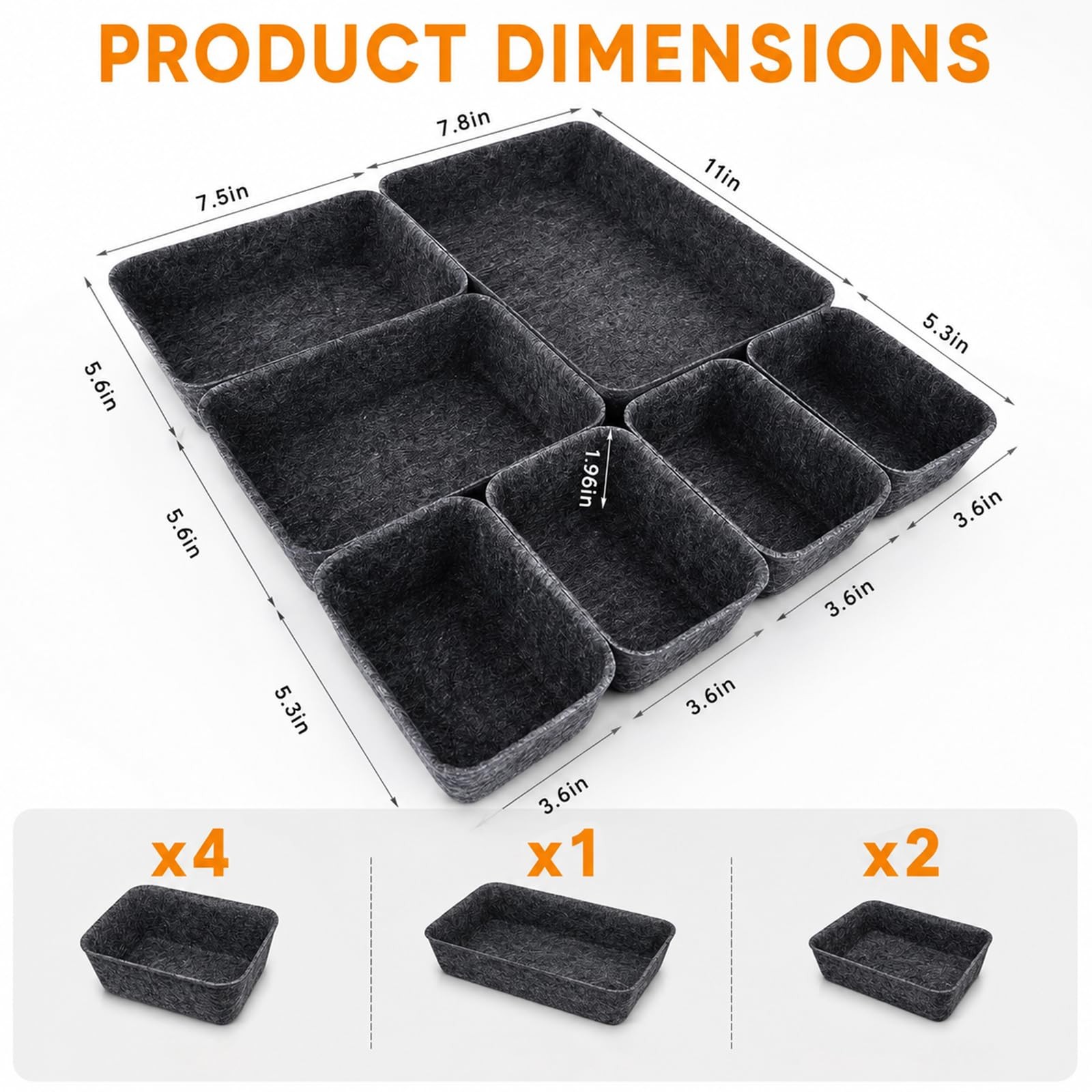 7 Pack Drawer Organizer Compatible with Ikea Alex Drawer Unit, Felt Desk and …