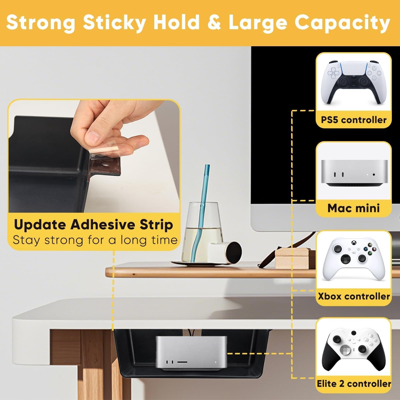 2 Pack Under Desk Hanging Shelf Drawer Organizer, Attachable Plastic Hidden S…