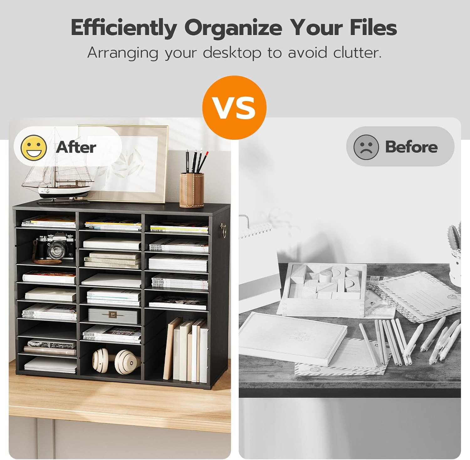 Literature Organizer, 27 Compartments Wooden Mail Organizer, Countertop Literatu