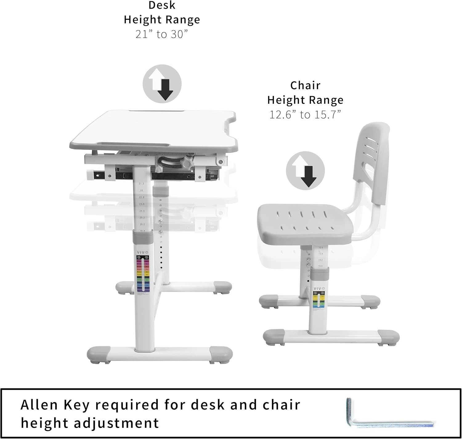 Gray Height Adjustable Childrens Desk and Chair Set | Kids