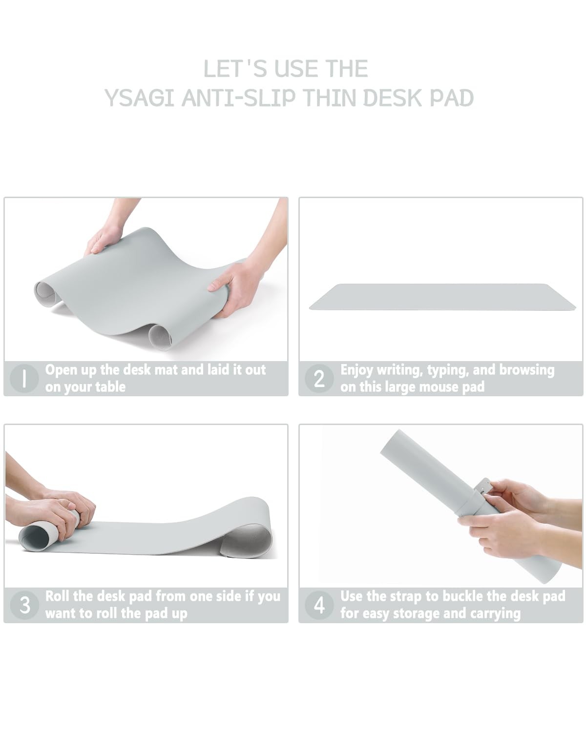 YSAGi Non-Slip Leather Desk Pad, Waterproof Laptop 23.6″ x 13.7″, Silver-grey