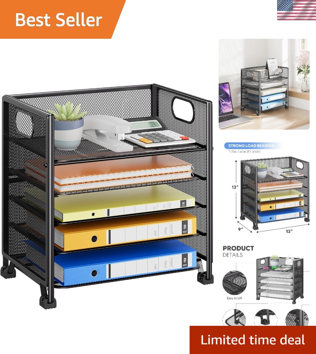5-Tier Workspace Organizer – Metal Mesh File Holder for Enhanced Productivity