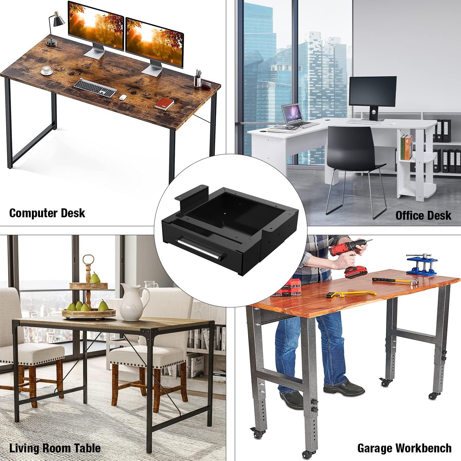 Under Desk Drawer Storage, Pull-Out Office Hidden Counter Drawer, Metal Sliding