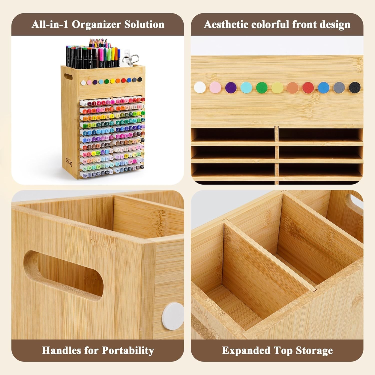 Marker Organizer for Desk – 154 Capacity Wooden Marker Holder – Ergonomic Han…