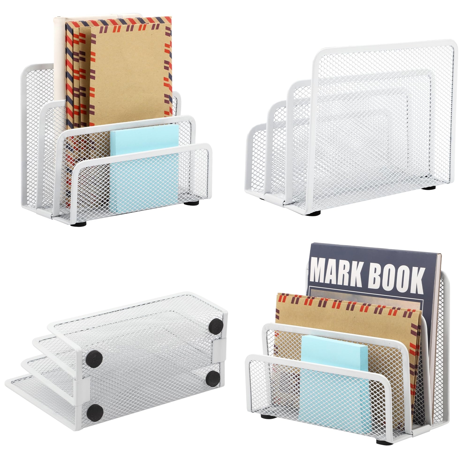 Desk Mail Organizer White 2 Pack Office Small Letter Sorter Desktop File Orga…