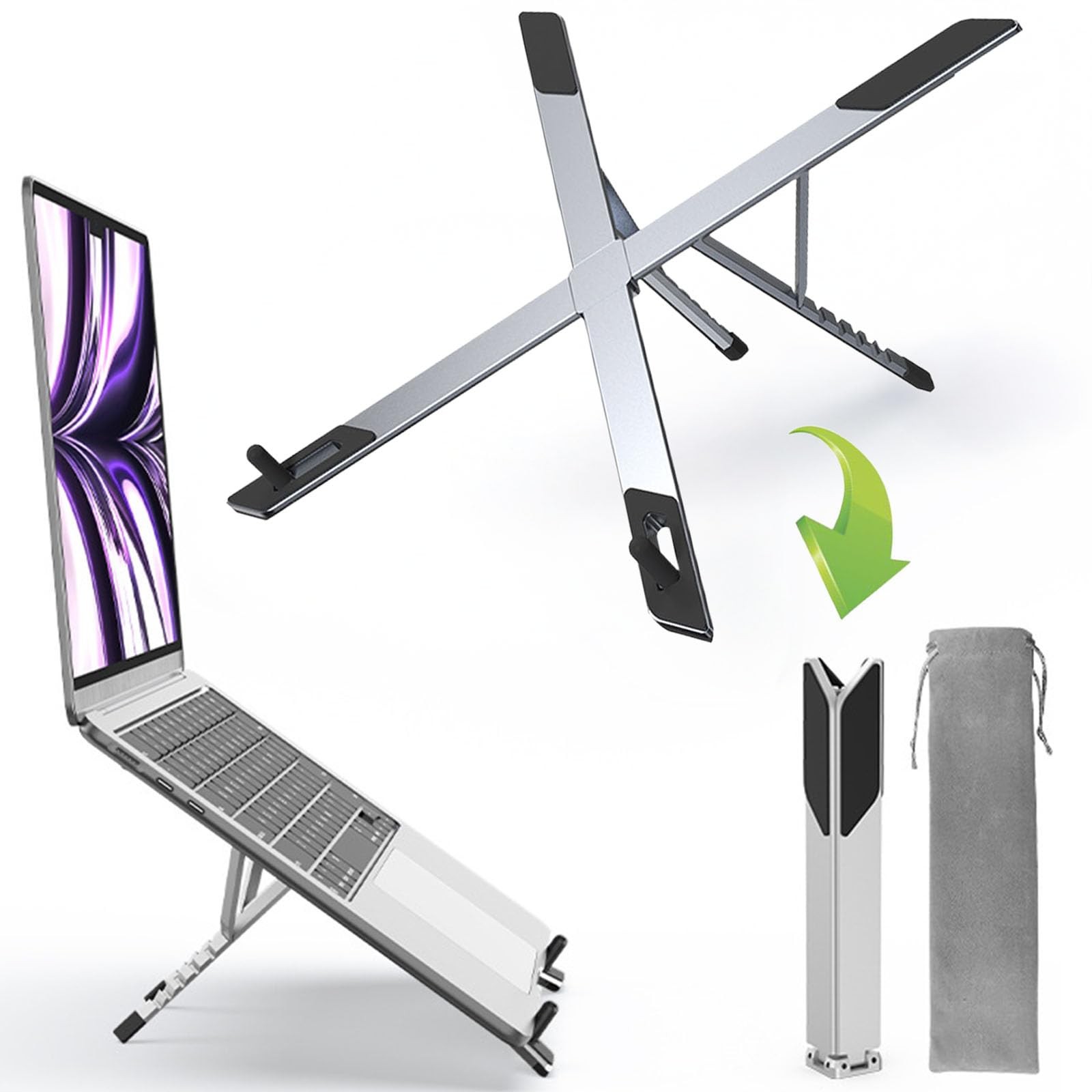 POPOACTI Foldable Laptop Stand, Ergonomic Aluminum Desktop Holder small, Grey