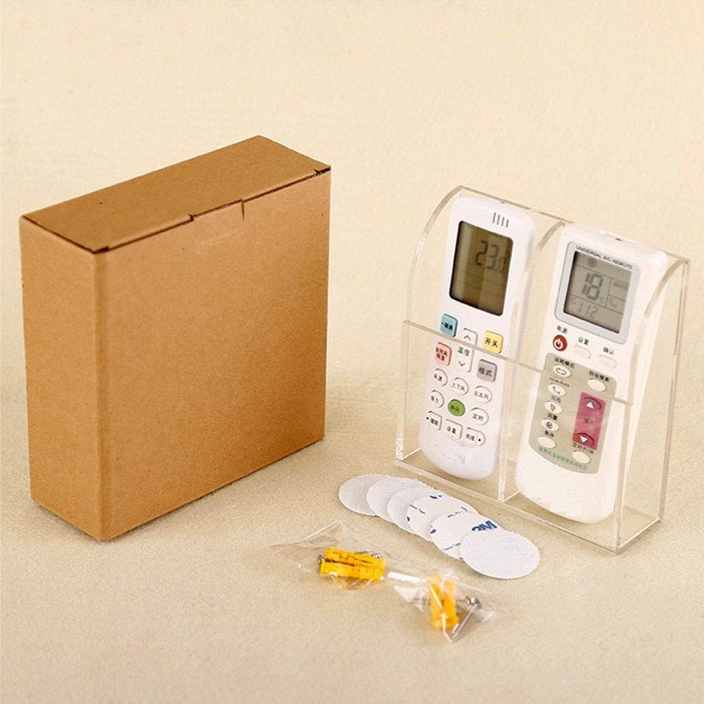 Clear Acrylic Remote Control Holder Wall Mount Organizer Rack with 2 Slots