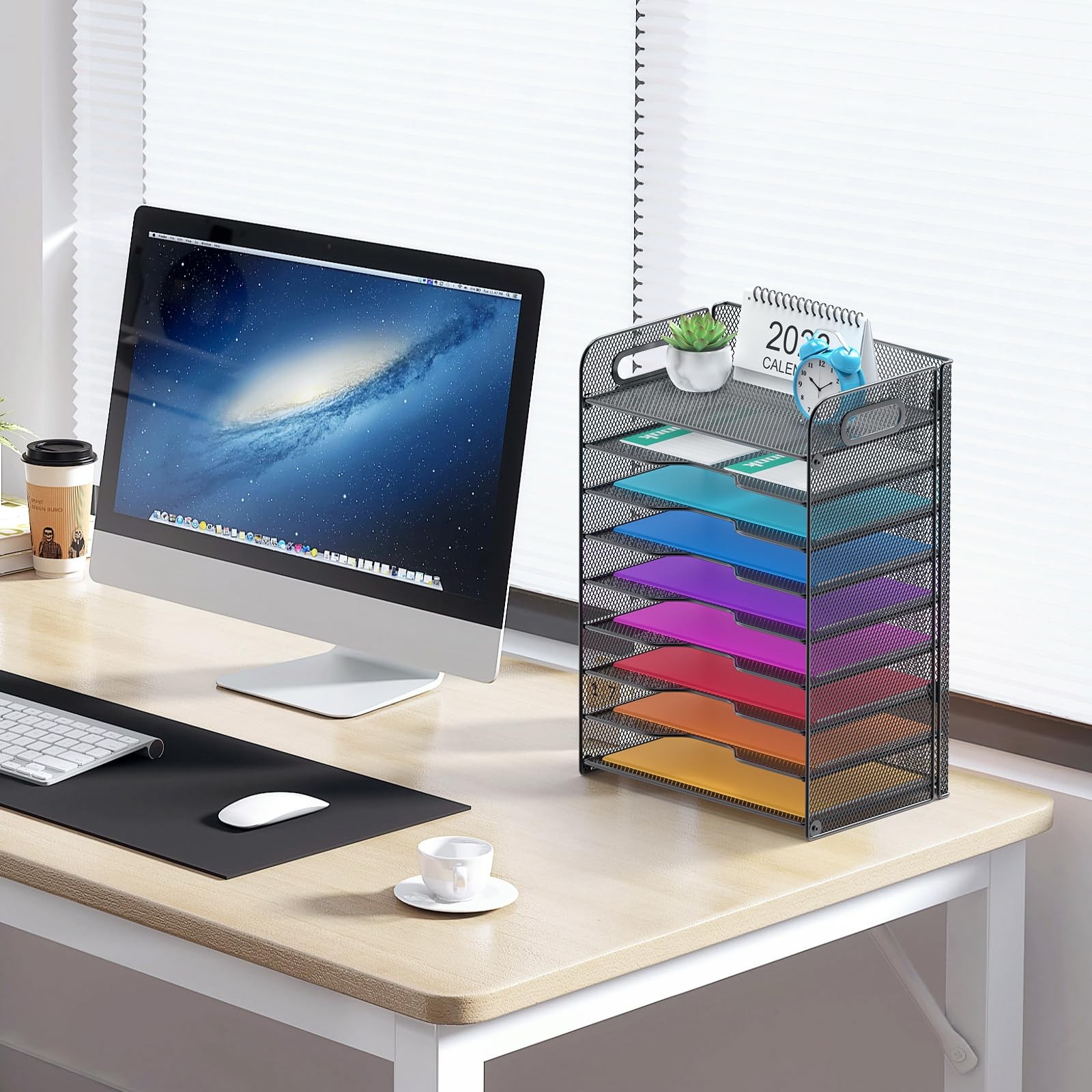 9 Tier Desk Organizer, Mesh Letter Tray File Rack Shelves Sorter Storage with…