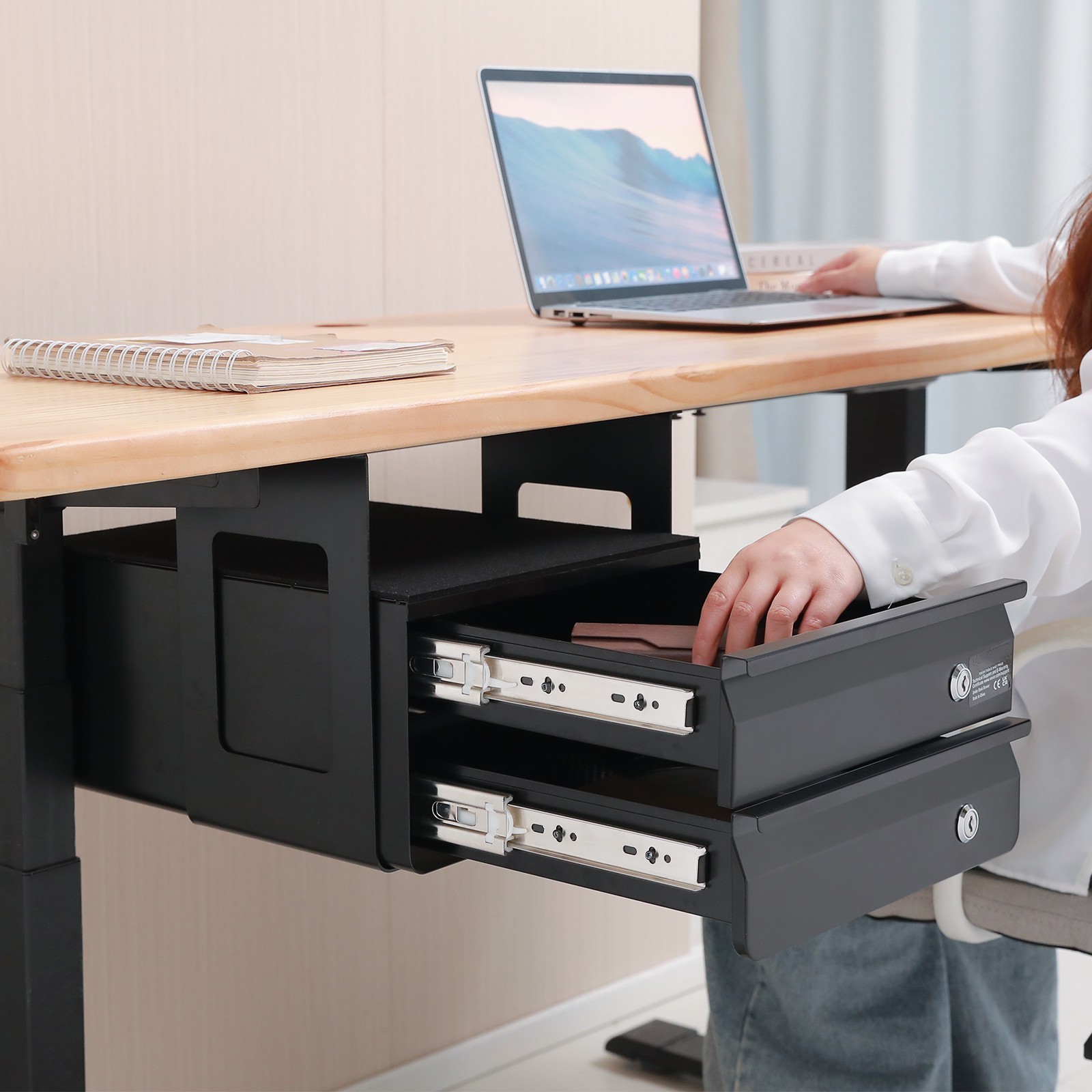 Uimoso 13″ Under Desk Drawer Organizer with 2 Lockable Slide-Out Drawers