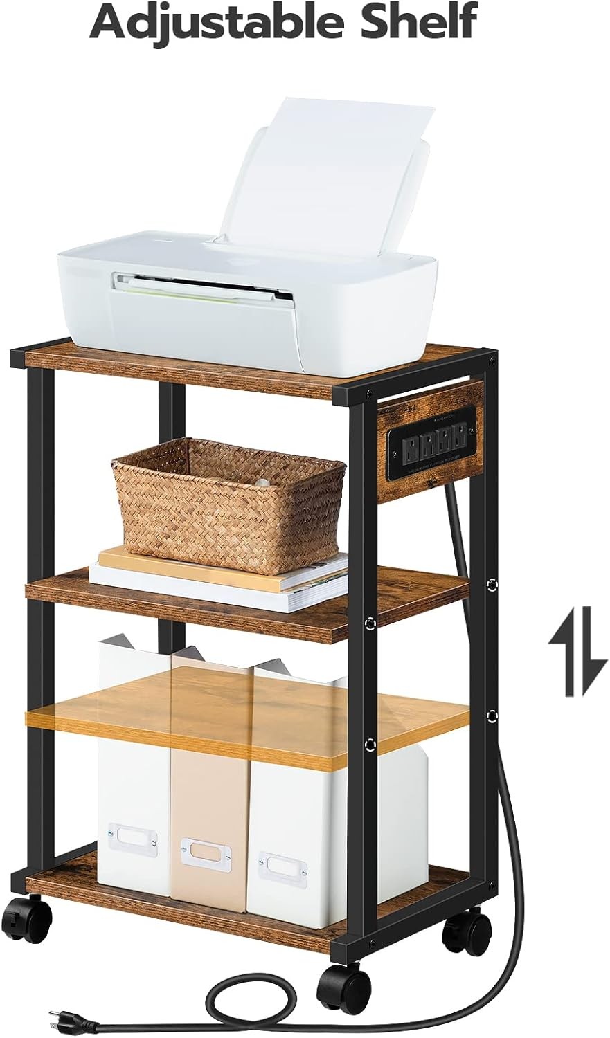 HOOBRO Industrial Printer Stand with Charging Station, Rustic Brown + Black