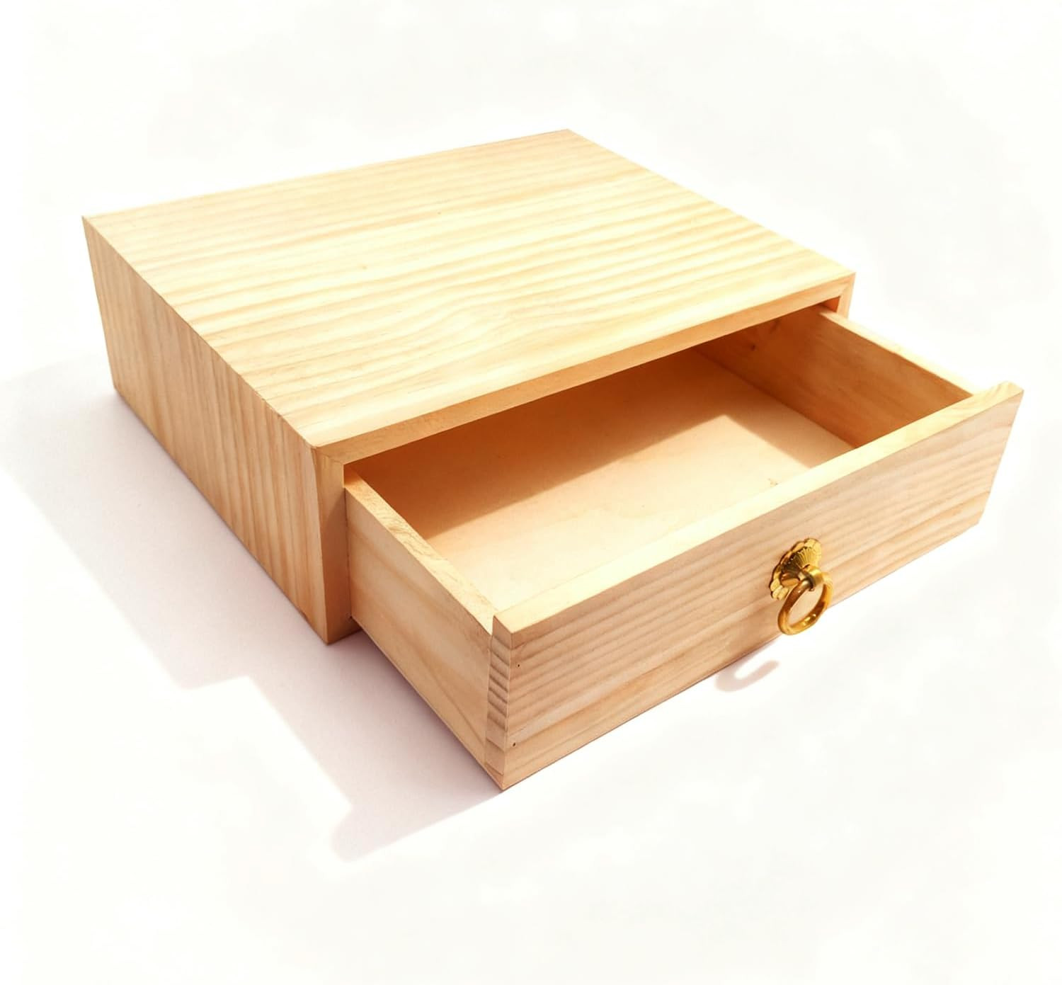 Natural Wooden Storage Box with Single Drawer for Desk Home Office Crafts