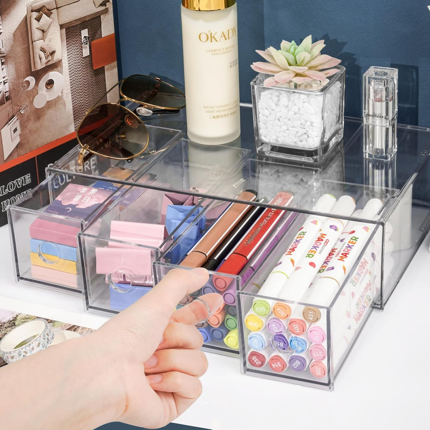 Desk Organizer with 4 Drawers, Stackable Desktop Storage Box with Removable Dra